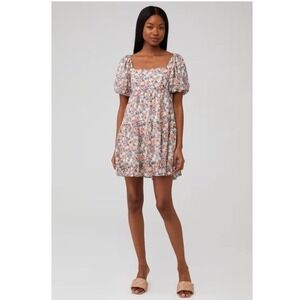 Minkpink Arve Floral Puff Sleeve Mini Dress Large Open Back Romantic Cottagecore